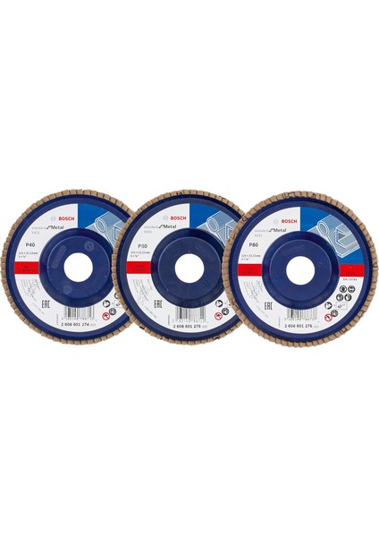 Professional 3 Adet Flap Disk Seti X431 Standard For Metal, Çelik ve Paslanmaz Çelik Taşlama Için, Düz, 125 Mm, Kum Kalınlığı 40/60/80, Küçük Avuç Taşlama Makineleri Için Uygundur