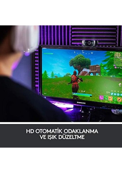 Standlı C922 Pro Web Kamerası, Full Hd 1080P, 78° Görüş Alanı, Otomatik Odaklama, Pozlama Telafisi, H.264 Sıkıştırma, USB Bağlantısı, Obs, Xsplit Vb. Üzerinden Akış Için - Siyah