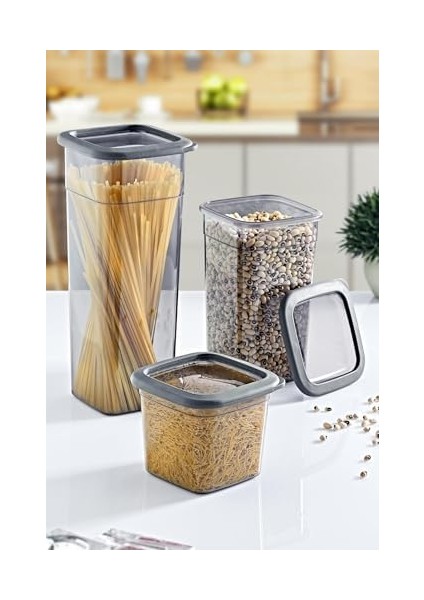 2'li Set Skali Kare Saklama Kabı Antrasit (2'şer Adet 740 Ml, 1440 Ml, 2350 Ml)