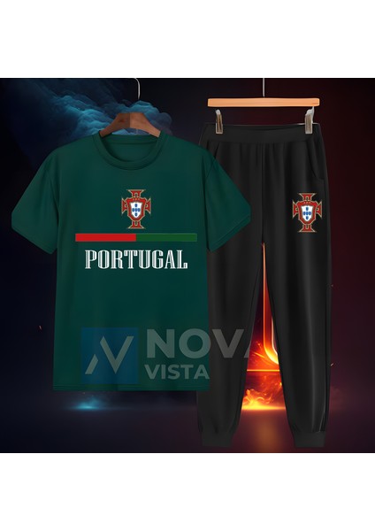 Portekiz Milli Takım Forma Baskılı Unisex Kısa Kollu Kadın Erkek Tişört T-Shirt Eşofman Takımı