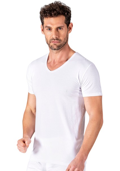 Özkan 11143 Erkek V Yaka Pamuklu Modal Esnek Rahat Kısa Kollu Tişört Fanila modelleri