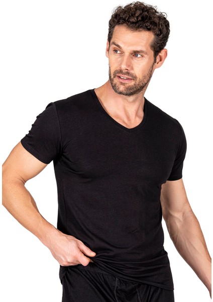 Özkan 11143 Erkek V Yaka Pamuklu Modal Esnek Rahat Kısa Kollu Tişört Fanila fırsatları