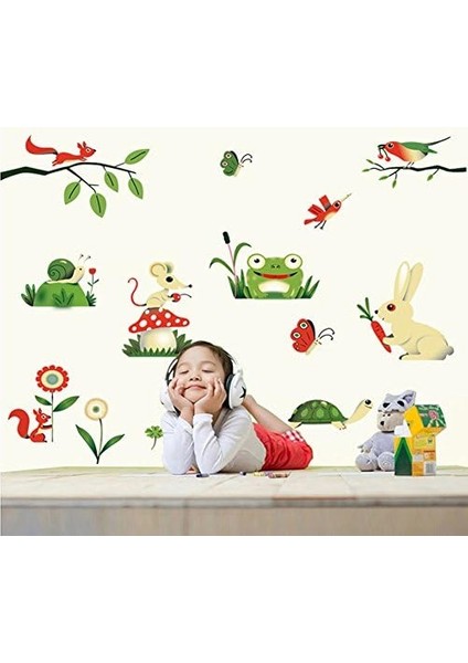 Karikatür Küçük Böcekler, Parti - En Sevilen Kurbağa Tavşan & Kuşlar - Çıkarılabilir Duvar Çıkartması Duvar Dövmesi, Kids Baby Hause Çocuk Odası Dıy Dekoratif Sanat Duvar Çıkartması