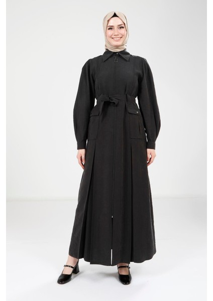 Fermuarlı Siyah Ferace 9206