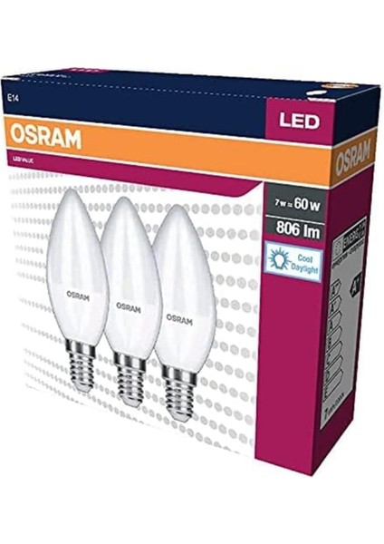 LED Value CLB60 7W/865 Fr E14 3'lü Beyaz Işık