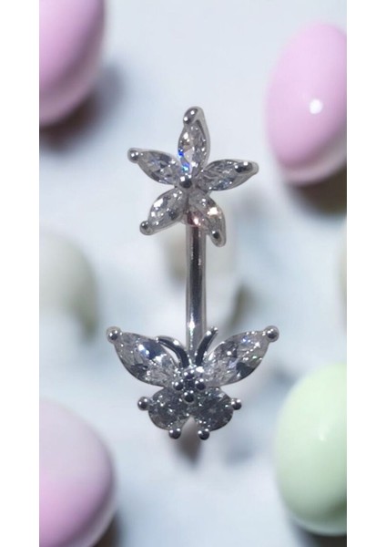 316L Cerrahi Çelik Fashion Paslanmaz Kararmaz Zirkon Taşlı Göbek Piercing fiyatları