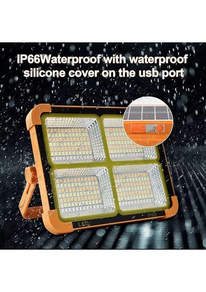 Portatif Solar LED Projektör 200W Güneş Enerjili Seyyar LED Işık IP66 Taşınabilir Kamp Bahçe Sokak Aydınlatması