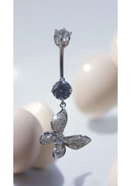 316L Cerrahi Çelik Fashion Paslanmaz Kararmaz Zirkon Taşlı Göbek Piercing