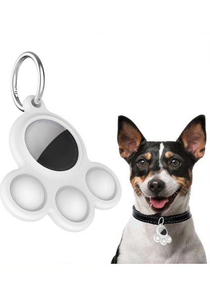 Uyumlu Silikon Kılıf Kedi Köpek Tasmasına Takılabilir Pati Tasarımlı Kapalı Düşmez (Beyaz)