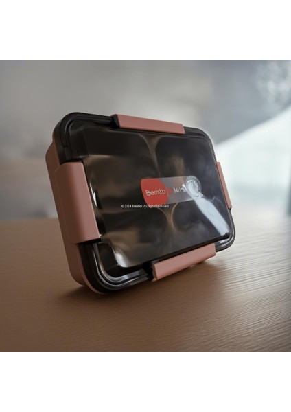 Hybrid Bento Box 900ML Plastik Gövde, Paslanmaz Çelik 4 Bölme Bpa'sız, Çok Amaçlı 2343 (Pembe)