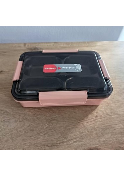 Hybrid Bento Box 900ML Plastik Gövde, Paslanmaz Çelik 4 Bölme Bpa'sız, Çok Amaçlı 2343 (Pembe)