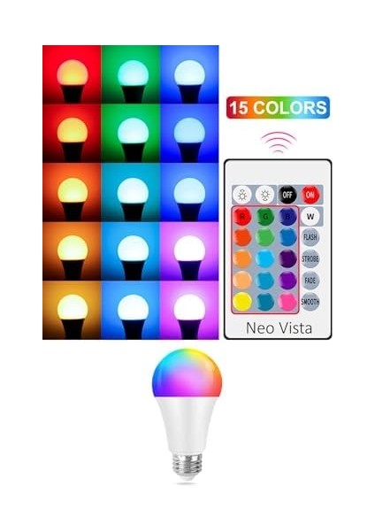 Vista Uzaktan Kumandalı Renk Değiştiren Rgb LED Ampül 9W 16 Renk (4)