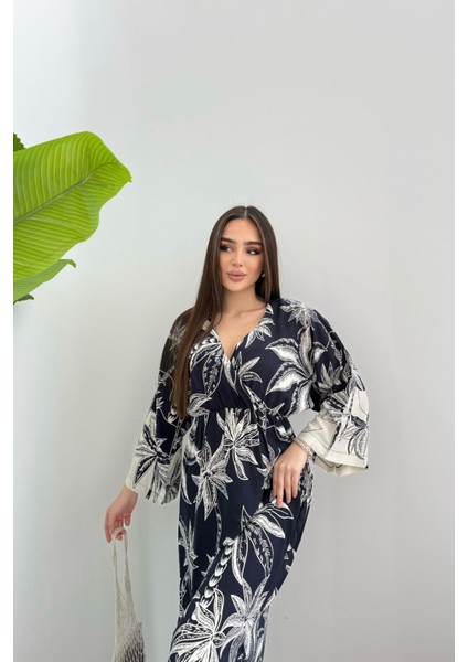 Tropikal Yaprak Desenli Uzun Kadın Elbise fiyatları