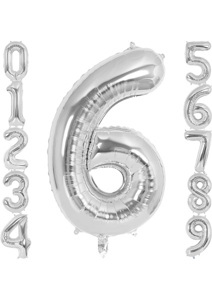 6 Rakamı Doğum Günü Balonu Yaş Günü Gümüş Renk Uçan Balon 102 cm Doğum Günü ve Parti Dekorasyonu Büyük Boy Folyo Helyum Uçan Balon Yaş 6 Sayısı