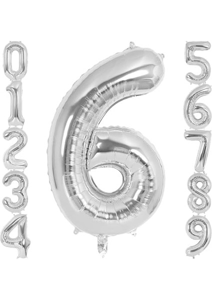 6 Rakamı Doğum Günü Balonu Yaş Günü Gümüş Renk Uçan Balon 102 cm Doğum Günü ve Parti Dekorasyonu Büyük Boy Folyo Helyum Uçan Balon Yaş 6 Sayısı
