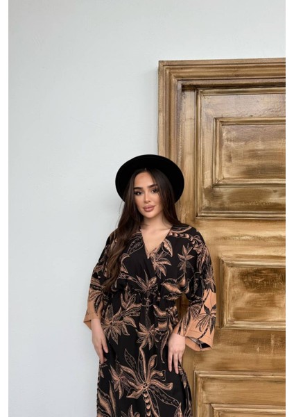 Tropikal Yaprak Desenli Uzun Kadın Elbise indirimleri
