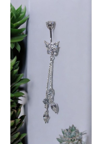 316L Cerrahi Çelik Fashion Paslanmaz Kararmaz Zirkon Taşlı Göbek Piercing