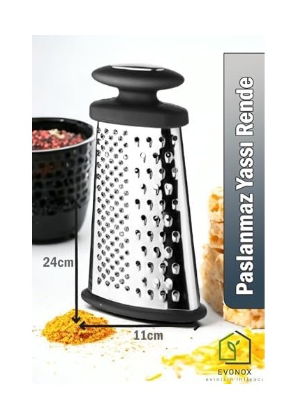 Paslanmaz Çelik Yassı Tutmalı Rende, 3 Yönlü Rendeleme Yassı Tasarım 24 * 11 * 4cm