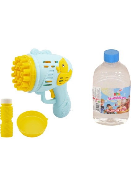 Pilli Köpük Tabanca ( 23 Delikli) - Mavi / Köpük Baloncuk Likiti 500 ml