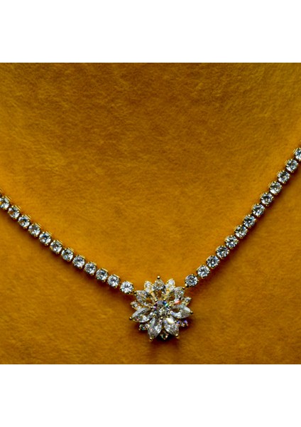 Chainbysilver Çelik Altın Rengi Taşlı Sallantılı Kolye