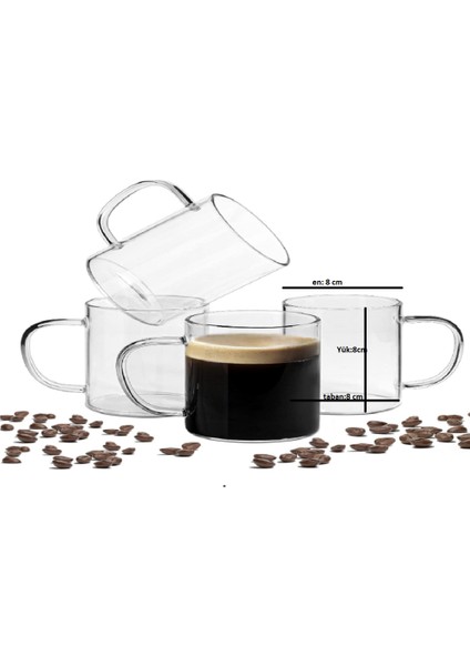 6'lı Borosilikat Kupa Nescafe,latte,filtre Kahve,süt,bitki Çayı Kupası 350 ml (En: 8 cm Yük: 8 Cm)