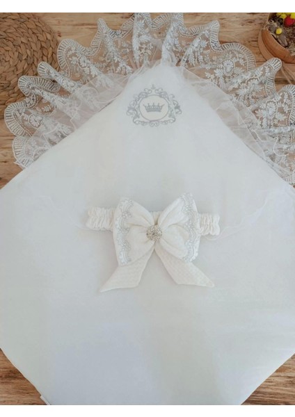 Yenidoğan Pamuk Taç Benim Prensim Nakışlı Trilüks Kundak Bebek Battaniyesi Ekru modelleri
