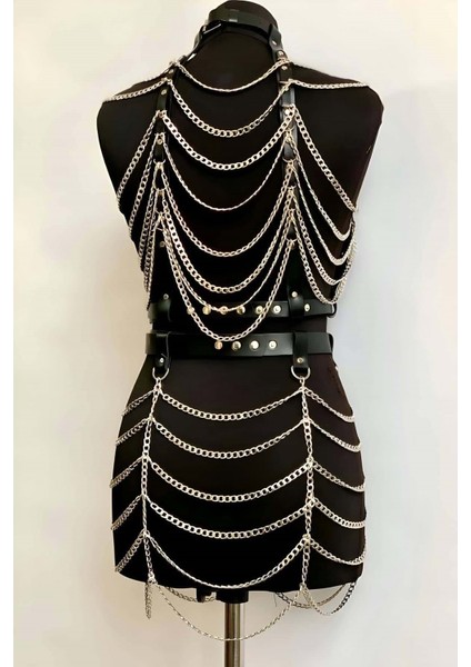 Zincirli Crop ve Etek Harness Alt Üst Takım L/xl fiyatları