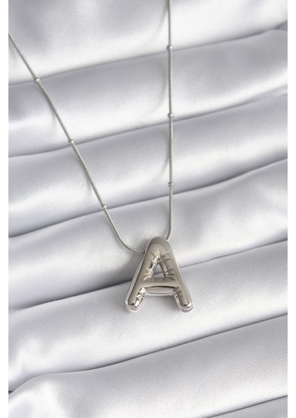 316L Çelik Gümüş Renk Bubble A Harf Model Kadın Kolye