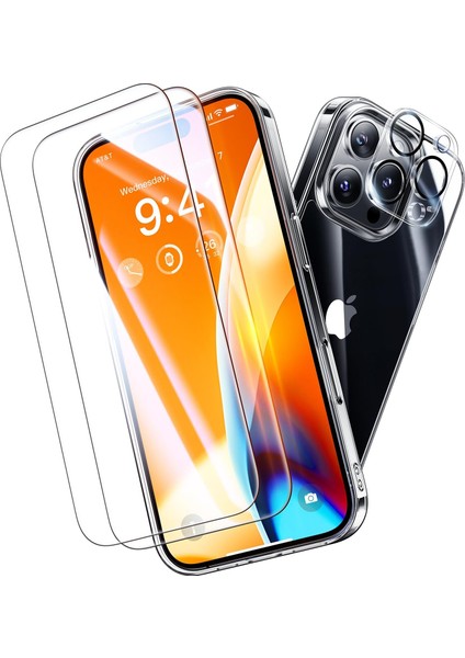 Iphone 14 Pro Max 3'lü Set Şeffaf Kılıf,kolay Takılır Ekran Koruyucu ve Lens Koruyucu