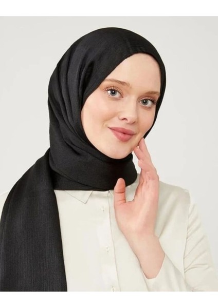 Tesettür Hijab Janjan Abiye Saten Dokulu Vual Ipek Şal Siyah modelleri