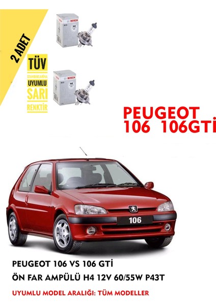 Peugeot 106 Vs 106 Gti Uyumlu Ön Far Ampülü Sarı Renk (2 ADET)