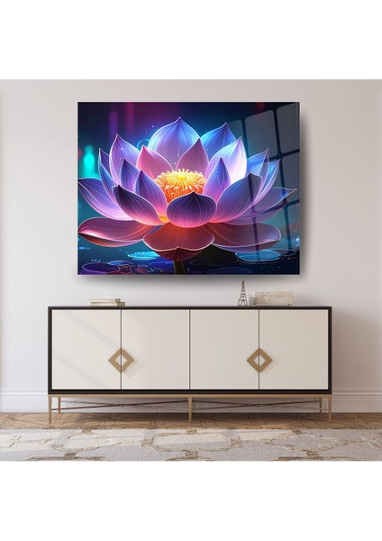 Renklerin Büyüsü: Parlayan Lotus Çiçeği Cam Tablo