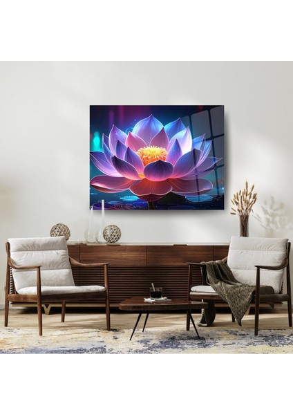 Renklerin Büyüsü: Parlayan Lotus Çiçeği Cam Tablo