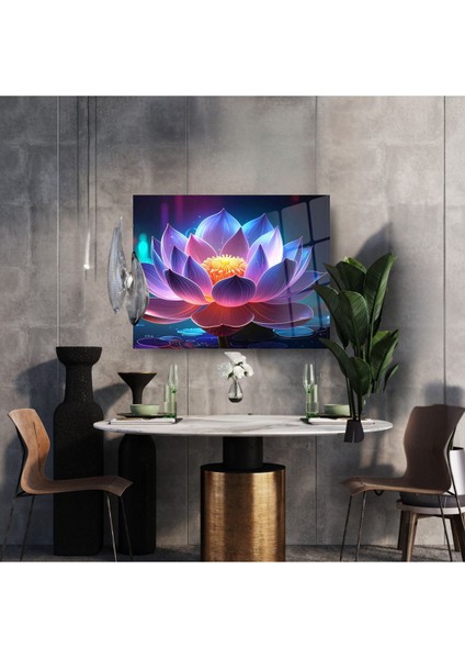 Renklerin Büyüsü: Parlayan Lotus Çiçeği Cam Tablo