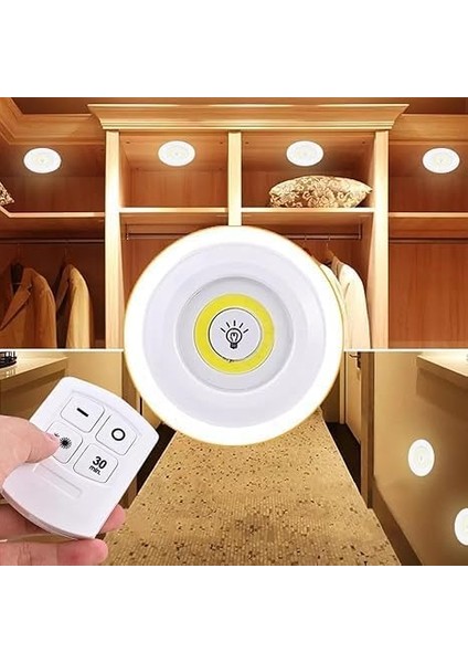 3'lü Set, Pille Çalışır, Uzaktan Kumandalı, Ayarlanabilir Parlaklık Ayarı, Otomatik Kapanma, Kablosuz Montaj, Yapışkan Bant Ile, LED Işık, Pille Çalışır
