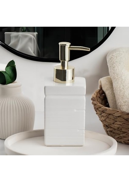 3206 Seramik Sıvı Sabunluk - Tezgah Üstü Banyo Mutfak Lavabo Sabunluğu - 275 cc Beyaz