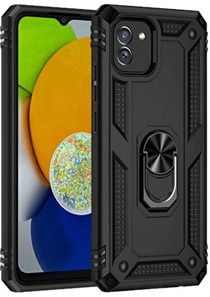 Samsung Galaxy A03 Kılıf Sofya Yüzüklü Silikon Kapak - Siyah Dpmah