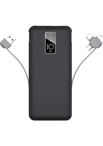 Pw-05 Hızlı Şarj LED Göstergeli Micro Lightning Type-C Kablolu Taşınabilir Powerbank 10000MAH Siyah