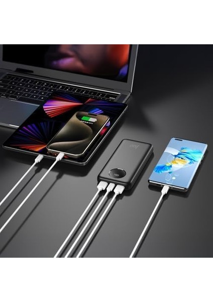 10000MAH 22.5W Dijital LED Ekranlı Taşınabilir Hızlı Şarj Cihazı Powerbank Beyaz