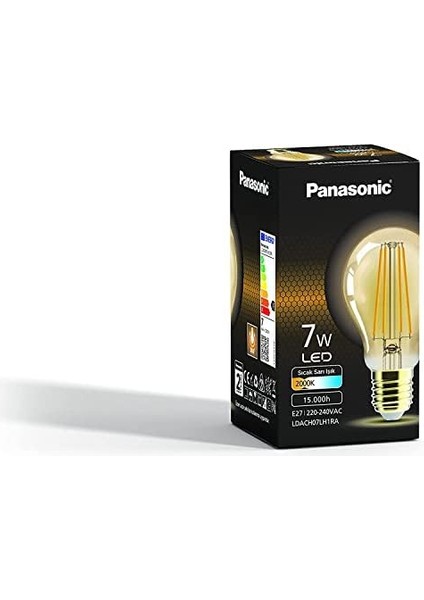 E27 LED Filament Lamba, Sıcak Sarı Işık (2000K), 7W, 630 Lümen