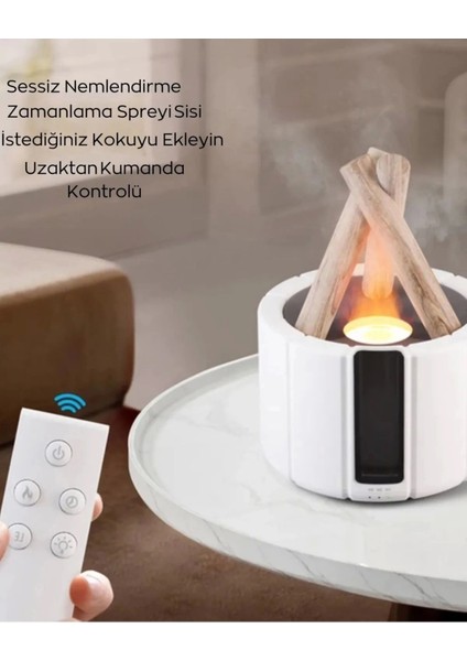 250 ml Alev Görüntülü Bonfire Oda Nemlendirici Şık Tasarım Uzaktan Kumanda Kontrollü Siyah