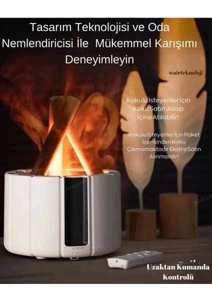 250 ml Alev Görüntülü Bonfire Oda Nemlendirici Şık Tasarım Uzaktan Kumanda Kontrollü Siyah