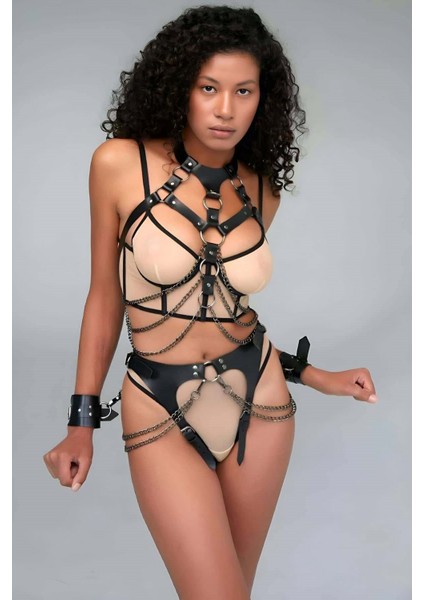 Noor Tasarım Göğsü ve Ağı Açık Kelepçeli Fant Az I Külot Harness Takım X/xl