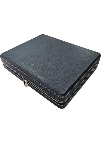 Deri Luxury 18 Li Saat Çantası,kutusu Fermuarlı Siyah (31X38 Cm)