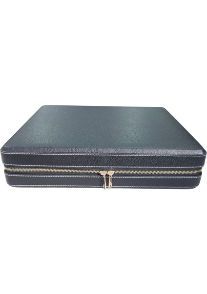 Deri Luxury 18 Li Saat Çantası,kutusu Fermuarlı Siyah (31X38 Cm)