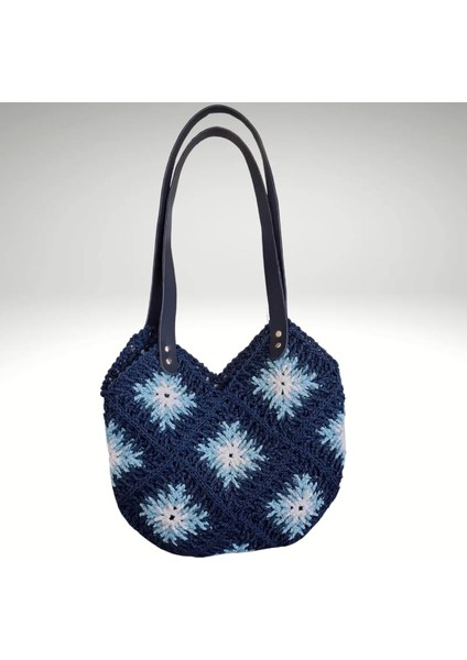 Hasır Lacivert Motifli Yazlık Kadın Omuz Çantası modelleri