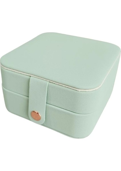 Çıtçıtlı Deri Mini Boy Takı, Seyahat ve Mücevher Çantası,kutusuvaçık Yeşil (10X10 Cm)