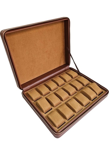 Deri Luxury 18 Li Saat Çantası,kutusu Fermuarlı Taba (31X38 Cm)