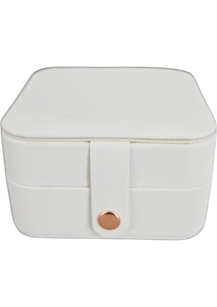 Çıtçıtlı Deri Mini Boy Takı, Seyahat ve Mücevher Çantası,kutusu Beyaz (10X10 Cm) modelleri