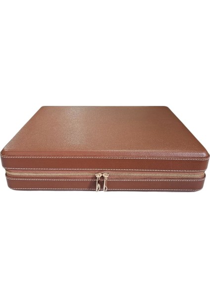 Deri Luxury 18 Li Saat Çantası,kutusu Fermuarlı Taba (31X38 Cm)
